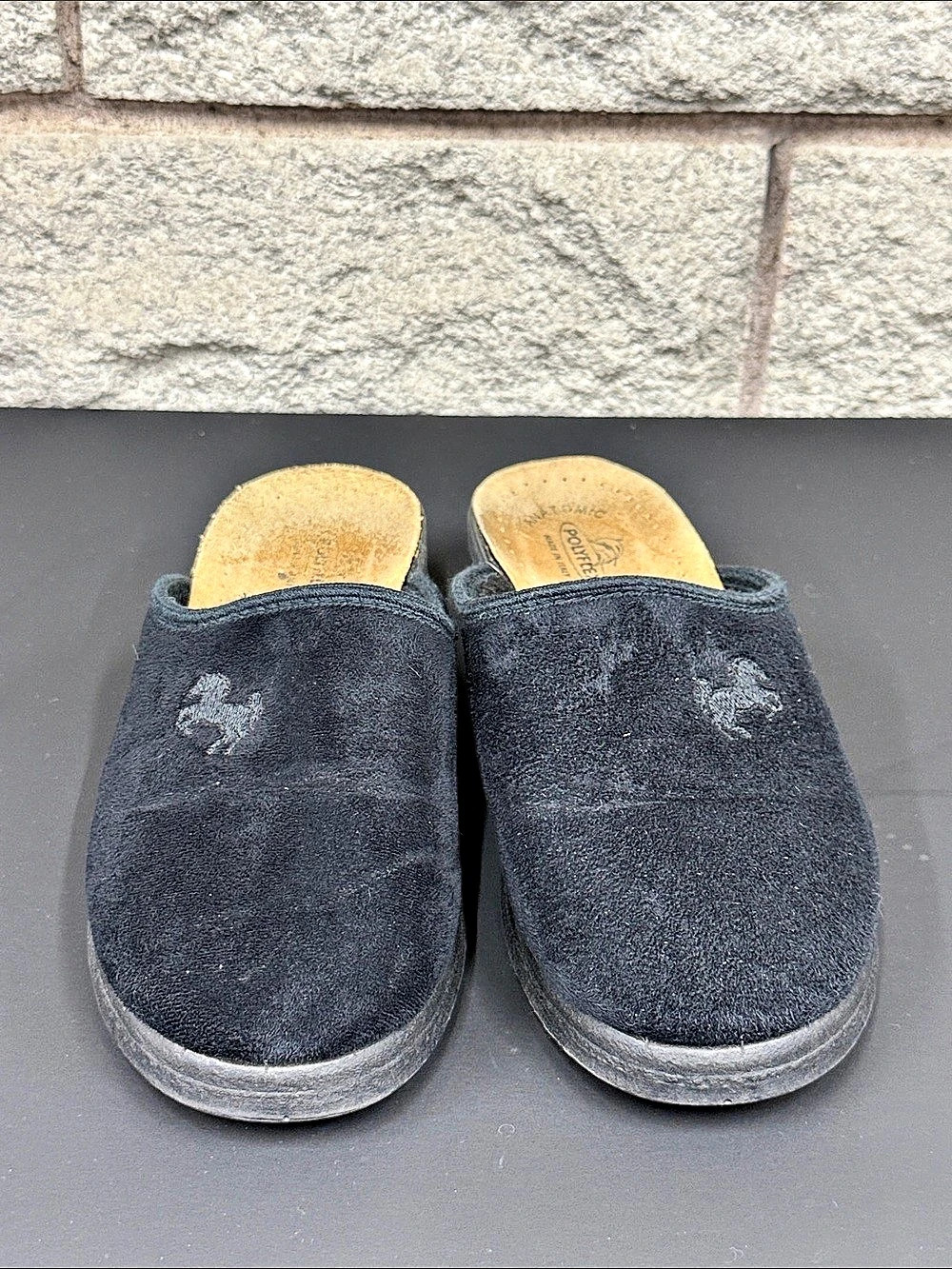 Polyflex Made in Italy Men’s Black Mule Slippers Genuine Leather Footbed EU 42